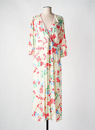 Rochie lungă imprimeu floral mâneci 3/4 bej NUMPH femeie