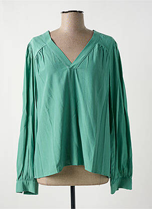 Bluză țesătură poplin mâneci lungi verde CHERRY PARIS femeie