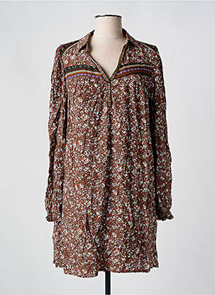 Rochie scurtă croială fluidă mâneci lungi maro CHERRY PARIS femeie
