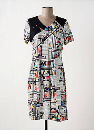 Rochie midi imprimeu fantezie mâneci scurte negru GUY DUBOUIS femeie