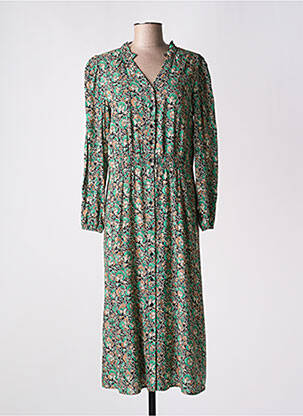 Rochie midi imprimeu fantezie mâneci lungi verde C'EST BEAU LA VIE femeie