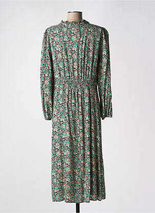 Rochie midi imprimeu fantezie mâneci lungi verde C'EST BEAU LA VIE femeie