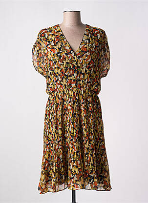 Rochie midi imprimeu fantezie mâneci scurte galben MOLLY BRACKEN femeie