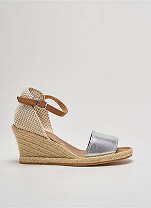 Espadrile țesătură satinată toc de 4 la 6 cm argintiu LA VAGUE femeie