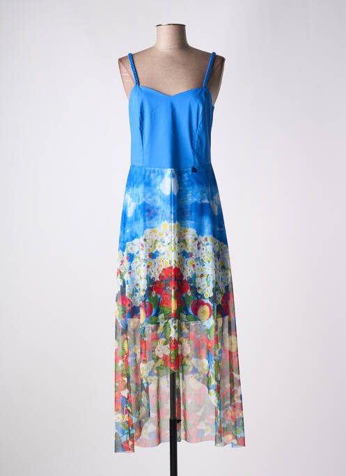 Rochie lungă imprimeu fantezie bretele subțiri albastru MALOKA femme