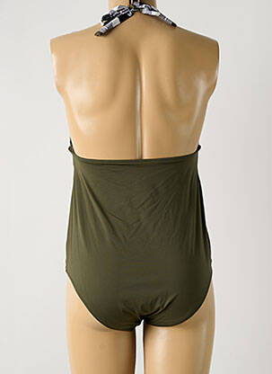 Costum de baie dintr-o singură piesă efect material satinat sutien cupe întregi cu decolteu înalt verde GRAIN DE SABLE femeie