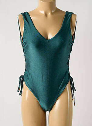 Costum de baie dintr-o singură piesă efect material satinat sutien cupe întregi cu decolteu înalt verde RIO DE SOL femeie