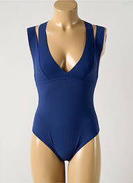 Costum de baie dintr-o singură piesă efect material satinat sutien balconet cu decolteu înalt albastru PAIN DE SUCRE femeie