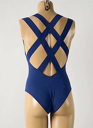 Costum de baie dintr-o singură piesă efect material satinat sutien balconet cu decolteu înalt albastru PAIN DE SUCRE femeie