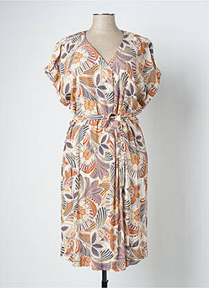 Rochie midi imprimeu floral mâneci scurte portocalie DIANE LAURY femeie