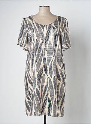 Rochie midi imprimeu fantezie mâneci scurte bej SIGNE NATURE femeie