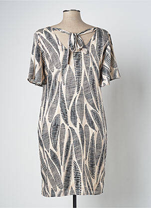 Rochie midi imprimeu fantezie mâneci scurte bej SIGNE NATURE femeie