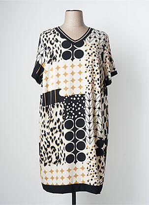 Rochie midi imprimeu fantezie mâneci scurte negru TELMAIL femeie