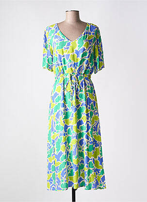 Rochie lungă țesătură poplin mâneci scurte verde SIGNE NATURE femeie
