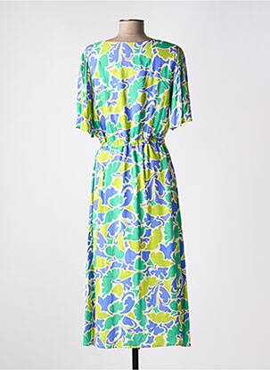 Rochie lungă țesătură poplin mâneci scurte verde SIGNE NATURE femeie