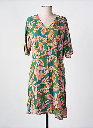 Rochie midi imprimeu floral mâneci scurte verde NICE THINGS femeie