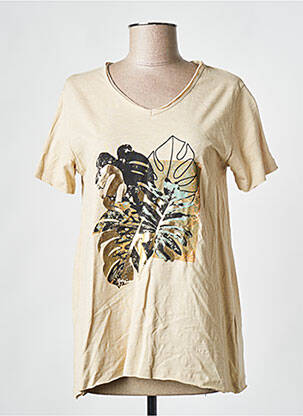 Tricou guler în v mâneci scurte bej CREAM femeie