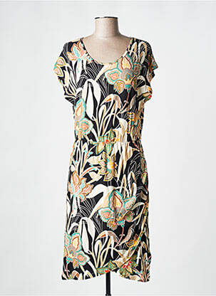 Rochie midi imprimeu floral mâneci scurte negru GEISHA femeie