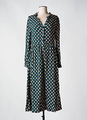 Rochie midi imprimeu fantezie mâneci lungi verde C'EST BEAU LA VIE femeie