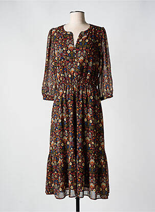 Rochie midi imprimeu floral mâneci 3/4 negru C'EST BEAU LA VIE femeie