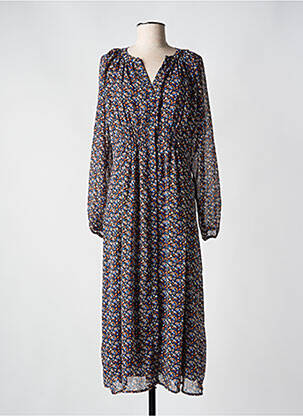 Rochie lungă imprimeu floral mâneci 3/4 albastru C'EST BEAU LA VIE femeie