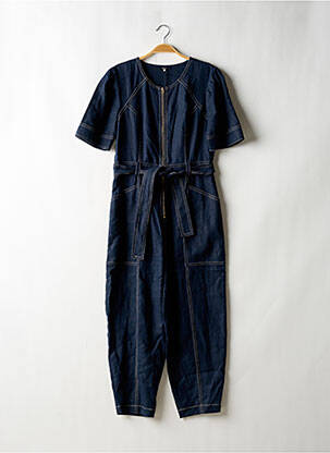 Salopetă-pantalon țesătură crep mâneci scurte albastru IDANO femeie