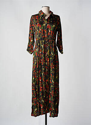 Rochie lungă imprimeu fantezie mâneci lungi verde PAKO LITTO femeie
