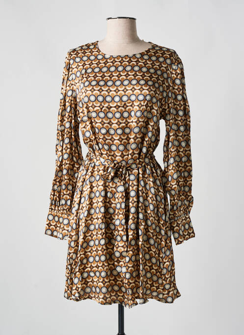 Rochie midi imprimeu fantezie mâneci lungi maro GRACE & MILA femme