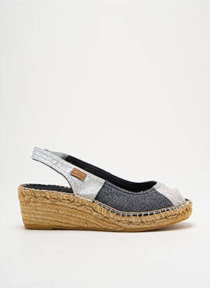 Espadrile țesătură satinată toc de 4 la 6 cm argintiu MONTANE femeie