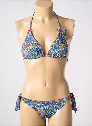 Costum de baie din două piese elasticitate top triunghiuri albastru CHERRY BEACH femeie
