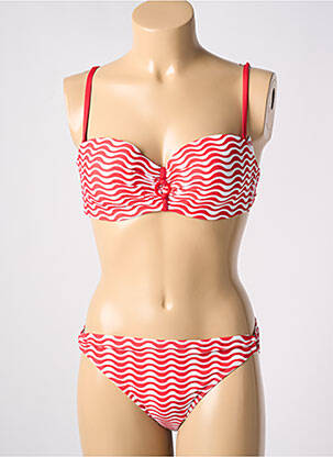 Costum de baie din două piese elasticitate sutien balconet cu decolteu înalt roșu CHERRY BEACH femeie