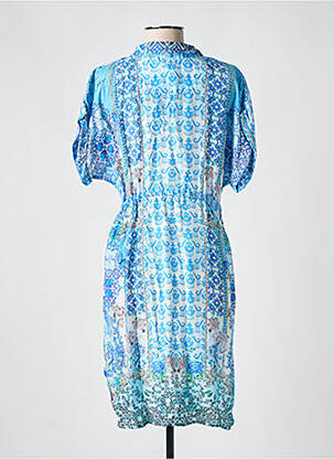 Rochie midi imprimeu fantezie mâneci scurte albastru VANIA femeie