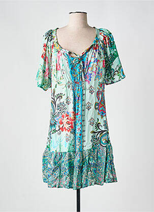 Rochie midi imprimeu floral mâneci scurte verde VANIA femeie