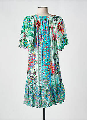 Rochie midi imprimeu floral mâneci scurte verde VANIA femeie