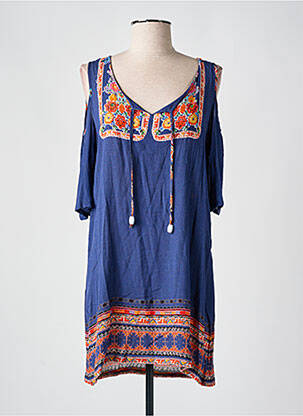Rochie scurtă croială fluidă mâneci scurte albastru SENORETTA femeie