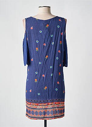 Rochie scurtă croială fluidă mâneci scurte albastru SENORETTA femeie