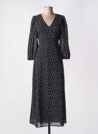 Rochie lungă țesătură crep mâneci 3/4 negru KAFFE femme