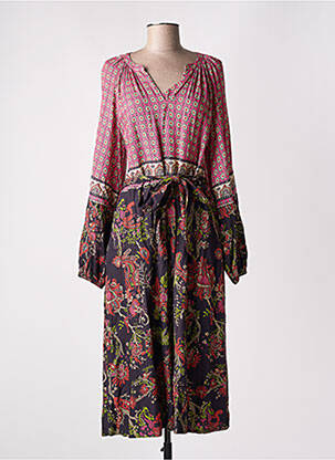 Rochie lungă imprimeu fantezie mâneci lungi roz STELLA FOREST femeie