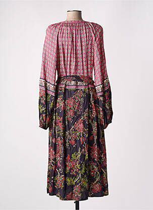 Rochie lungă imprimeu fantezie mâneci lungi roz STELLA FOREST femeie