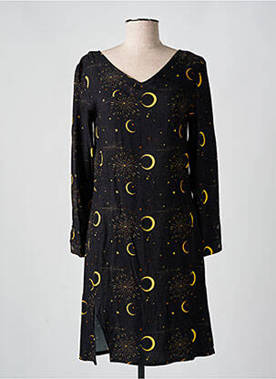 Rochie midi imprimeu fantezie mâneci lungi negru ANNAHPA femeie