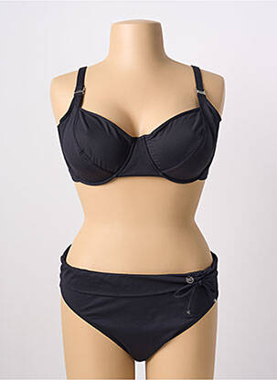 Costum de baie din două piese elasticitate sutien balconet cu decolteu înalt negru SUN PLAYA femeie