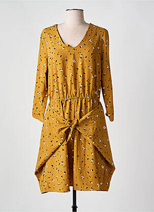 Rochie midi imprimeu floral mâneci 3/4 galben I.CODE (By IKKS) femeie