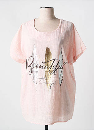Bluză guler rotund mâneci scurte roz COULEURS DU TEMPS femeie