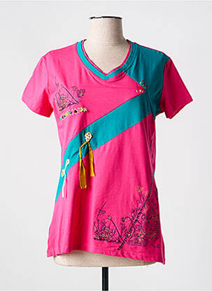 Tricou guler în v mâneci scurte roz S.QUISE femeie