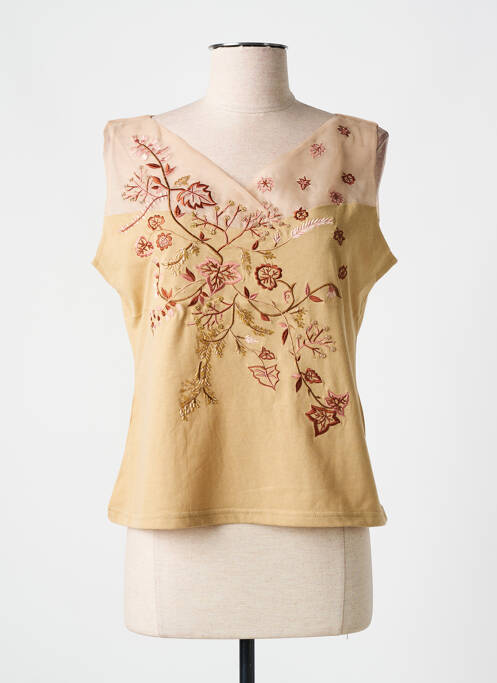 Maiou guler în v fără mâneci bej ALOHA femme