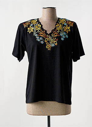 Tricou guler în v mâneci scurte negru ALOHA femeie