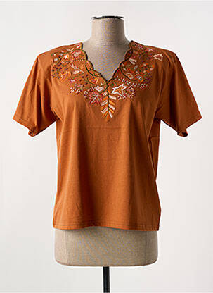 Tricou guler în v mâneci scurte portocalie ALOHA femeie