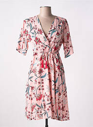 Rochie midi imprimeu floral mâneci scurte roz LA FIANCÉE femeie