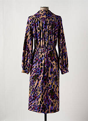 Rochie midi imprimeu fantezie mâneci lungi violet DIXIE femeie