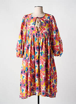 Rochie midi imprimeu floral mâneci 3/4 portocalie CHICOSOLEIL femeie